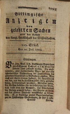 Göttingische Anzeigen von gelehrten Sachen (Göttingische Zeitungen von gelehrten Sachen) Donnerstag 10. Juli 1783