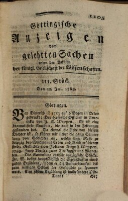 Göttingische Anzeigen von gelehrten Sachen (Göttingische Zeitungen von gelehrten Sachen) Samstag 12. Juli 1783