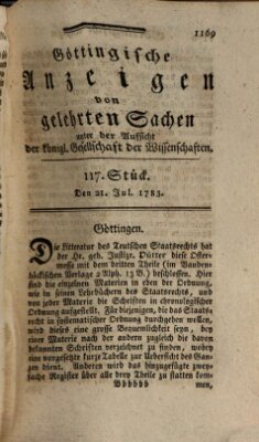 Göttingische Anzeigen von gelehrten Sachen (Göttingische Zeitungen von gelehrten Sachen) Montag 21. Juli 1783