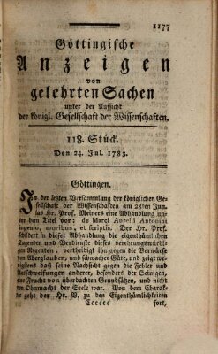 Göttingische Anzeigen von gelehrten Sachen (Göttingische Zeitungen von gelehrten Sachen) Donnerstag 24. Juli 1783