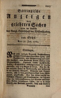 Göttingische Anzeigen von gelehrten Sachen (Göttingische Zeitungen von gelehrten Sachen) Donnerstag 31. Juli 1783