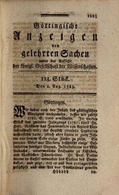 Göttingische Anzeigen von gelehrten Sachen (Göttingische Zeitungen von gelehrten Sachen) Samstag 2. August 1783