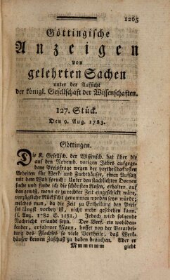 Göttingische Anzeigen von gelehrten Sachen (Göttingische Zeitungen von gelehrten Sachen) Samstag 9. August 1783