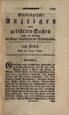 Göttingische Anzeigen von gelehrten Sachen (Göttingische Zeitungen von gelehrten Sachen) Montag 11. August 1783