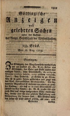 Göttingische Anzeigen von gelehrten Sachen (Göttingische Zeitungen von gelehrten Sachen) Montag 18. August 1783