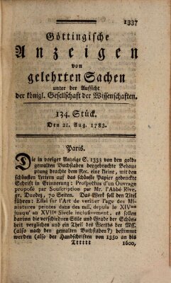 Göttingische Anzeigen von gelehrten Sachen (Göttingische Zeitungen von gelehrten Sachen) Donnerstag 21. August 1783