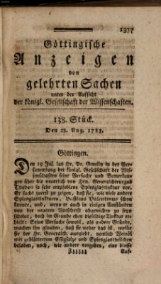 Göttingische Anzeigen von gelehrten Sachen (Göttingische Zeitungen von gelehrten Sachen) Thursday 28. August 1783