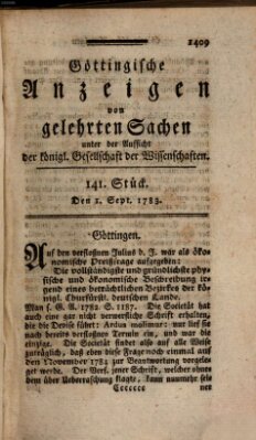 Göttingische Anzeigen von gelehrten Sachen (Göttingische Zeitungen von gelehrten Sachen) Montag 1. September 1783