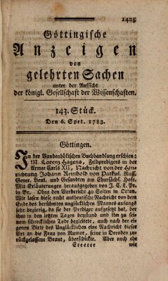 Göttingische Anzeigen von gelehrten Sachen (Göttingische Zeitungen von gelehrten Sachen) Samstag 6. September 1783