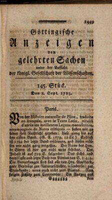 Göttingische Anzeigen von gelehrten Sachen (Göttingische Zeitungen von gelehrten Sachen) Montag 8. September 1783