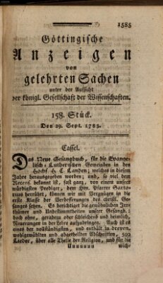 Göttingische Anzeigen von gelehrten Sachen (Göttingische Zeitungen von gelehrten Sachen) Montag 29. September 1783