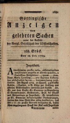 Göttingische Anzeigen von gelehrten Sachen (Göttingische Zeitungen von gelehrten Sachen) Samstag 18. Oktober 1783