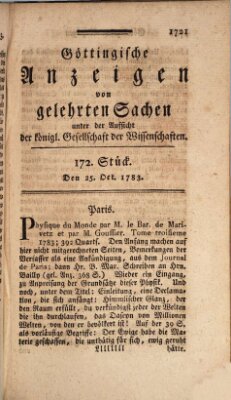 Göttingische Anzeigen von gelehrten Sachen (Göttingische Zeitungen von gelehrten Sachen) Samstag 25. Oktober 1783