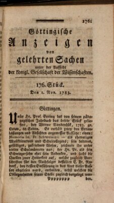 Göttingische Anzeigen von gelehrten Sachen (Göttingische Zeitungen von gelehrten Sachen) Samstag 1. November 1783