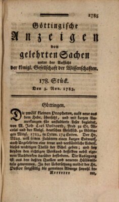 Göttingische Anzeigen von gelehrten Sachen (Göttingische Zeitungen von gelehrten Sachen) Montag 3. November 1783