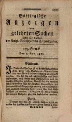 Göttingische Anzeigen von gelehrten Sachen (Göttingische Zeitungen von gelehrten Sachen) Donnerstag 6. November 1783