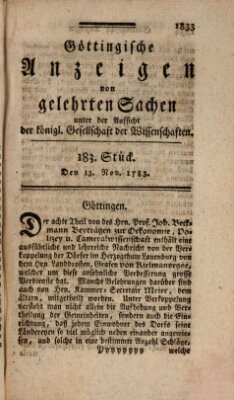 Göttingische Anzeigen von gelehrten Sachen (Göttingische Zeitungen von gelehrten Sachen) Donnerstag 13. November 1783