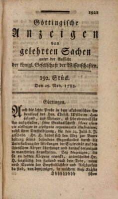 Göttingische Anzeigen von gelehrten Sachen (Göttingische Zeitungen von gelehrten Sachen) Samstag 29. November 1783