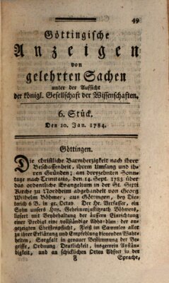 Göttingische Anzeigen von gelehrten Sachen (Göttingische Zeitungen von gelehrten Sachen) Samstag 10. Januar 1784