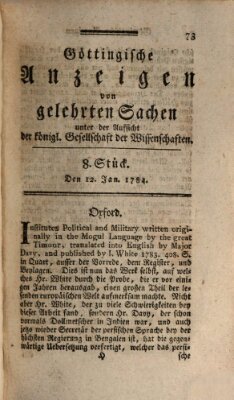 Göttingische Anzeigen von gelehrten Sachen (Göttingische Zeitungen von gelehrten Sachen) Montag 12. Januar 1784