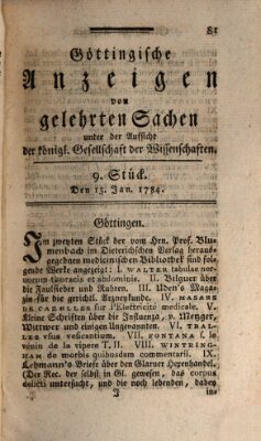 Göttingische Anzeigen von gelehrten Sachen (Göttingische Zeitungen von gelehrten Sachen) Donnerstag 15. Januar 1784