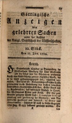 Göttingische Anzeigen von gelehrten Sachen (Göttingische Zeitungen von gelehrten Sachen) Samstag 17. Januar 1784