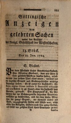 Göttingische Anzeigen von gelehrten Sachen (Göttingische Zeitungen von gelehrten Sachen) Donnerstag 22. Januar 1784