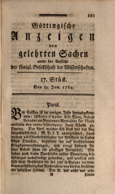 Göttingische Anzeigen von gelehrten Sachen (Göttingische Zeitungen von gelehrten Sachen) Donnerstag 29. Januar 1784