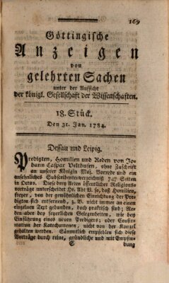 Göttingische Anzeigen von gelehrten Sachen (Göttingische Zeitungen von gelehrten Sachen) Samstag 31. Januar 1784