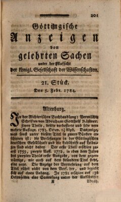 Göttingische Anzeigen von gelehrten Sachen (Göttingische Zeitungen von gelehrten Sachen) Donnerstag 5. Februar 1784