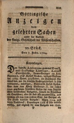 Göttingische Anzeigen von gelehrten Sachen (Göttingische Zeitungen von gelehrten Sachen) Samstag 7. Februar 1784