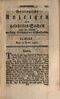 Göttingische Anzeigen von gelehrten Sachen (Göttingische Zeitungen von gelehrten Sachen) Donnerstag 12. Februar 1784