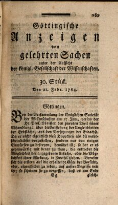 Göttingische Anzeigen von gelehrten Sachen (Göttingische Zeitungen von gelehrten Sachen) Samstag 21. Februar 1784