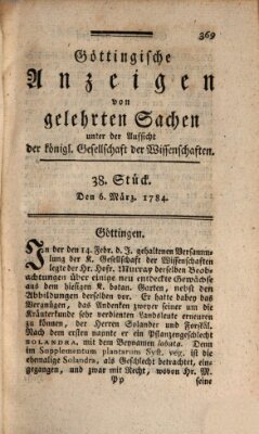 Göttingische Anzeigen von gelehrten Sachen (Göttingische Zeitungen von gelehrten Sachen) Samstag 6. März 1784