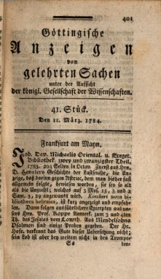 Göttingische Anzeigen von gelehrten Sachen (Göttingische Zeitungen von gelehrten Sachen) Donnerstag 11. März 1784