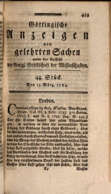 Göttingische Anzeigen von gelehrten Sachen (Göttingische Zeitungen von gelehrten Sachen) Montag 15. März 1784