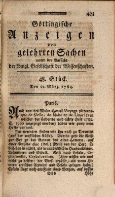 Göttingische Anzeigen von gelehrten Sachen (Göttingische Zeitungen von gelehrten Sachen) Montag 22. März 1784