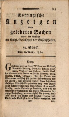 Göttingische Anzeigen von gelehrten Sachen (Göttingische Zeitungen von gelehrten Sachen) Montag 29. März 1784