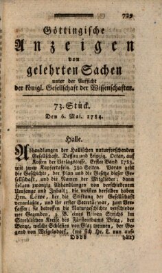 Göttingische Anzeigen von gelehrten Sachen (Göttingische Zeitungen von gelehrten Sachen) Donnerstag 6. Mai 1784