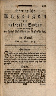 Göttingische Anzeigen von gelehrten Sachen (Göttingische Zeitungen von gelehrten Sachen) Montag 17. Mai 1784