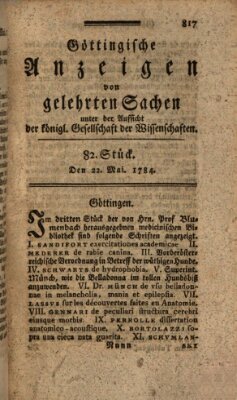 Göttingische Anzeigen von gelehrten Sachen (Göttingische Zeitungen von gelehrten Sachen) Samstag 22. Mai 1784