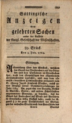 Göttingische Anzeigen von gelehrten Sachen (Göttingische Zeitungen von gelehrten Sachen) Donnerstag 3. Juni 1784