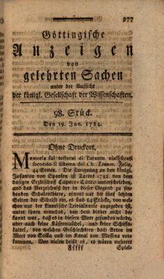 Göttingische Anzeigen von gelehrten Sachen (Göttingische Zeitungen von gelehrten Sachen) Samstag 19. Juni 1784