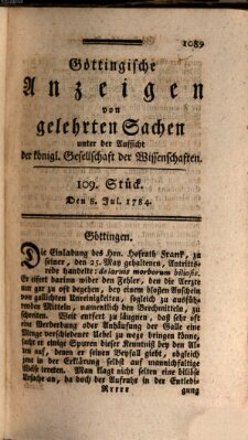 Göttingische Anzeigen von gelehrten Sachen (Göttingische Zeitungen von gelehrten Sachen) Donnerstag 8. Juli 1784