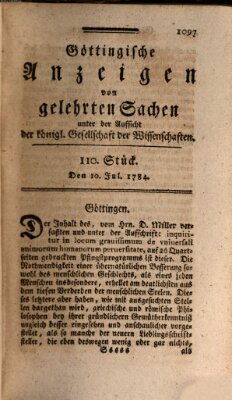 Göttingische Anzeigen von gelehrten Sachen (Göttingische Zeitungen von gelehrten Sachen) Samstag 10. Juli 1784