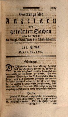 Göttingische Anzeigen von gelehrten Sachen (Göttingische Zeitungen von gelehrten Sachen) Donnerstag 15. Juli 1784