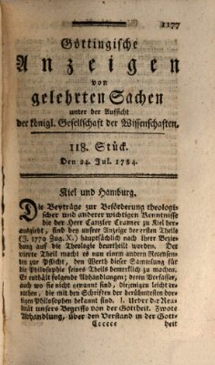 Göttingische Anzeigen von gelehrten Sachen (Göttingische Zeitungen von gelehrten Sachen) Samstag 24. Juli 1784