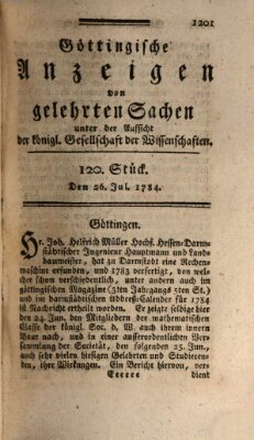 Göttingische Anzeigen von gelehrten Sachen (Göttingische Zeitungen von gelehrten Sachen) Montag 26. Juli 1784