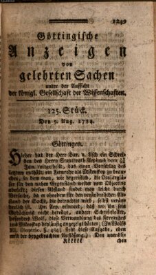 Göttingische Anzeigen von gelehrten Sachen (Göttingische Zeitungen von gelehrten Sachen) Donnerstag 5. August 1784