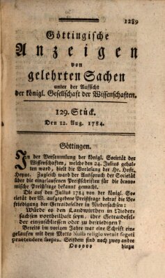 Göttingische Anzeigen von gelehrten Sachen (Göttingische Zeitungen von gelehrten Sachen) Donnerstag 12. August 1784